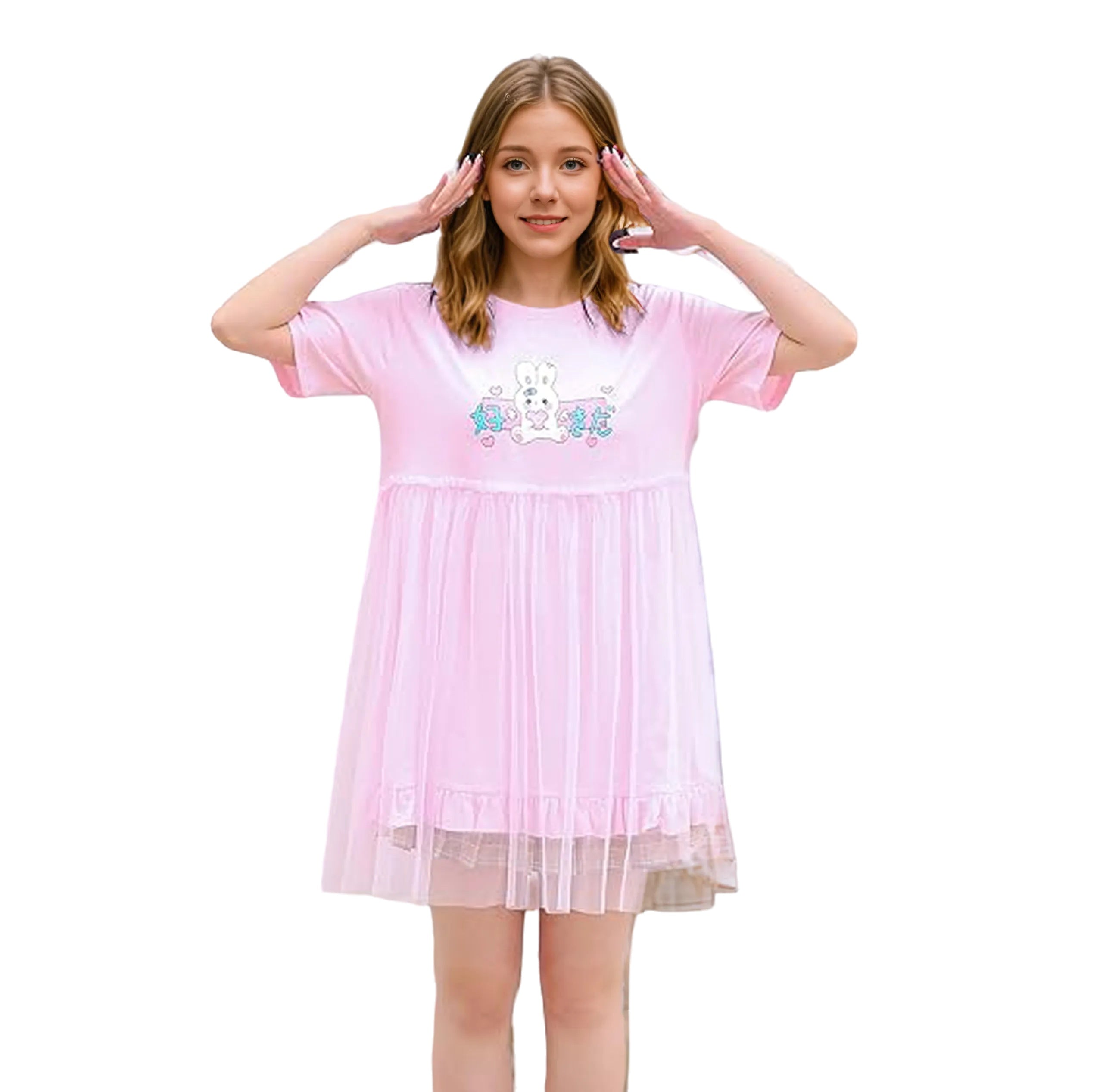 cute new fashion summer cotton shirt dress pink